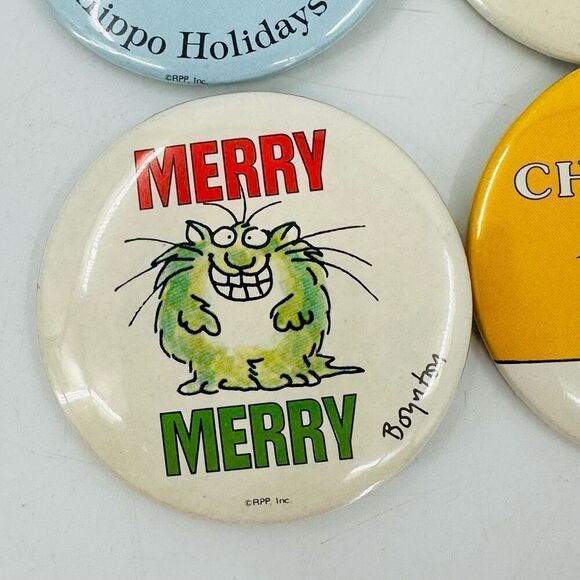 SANDRA BOYNTON Button Pin Lot! Hippo Holidays Furry Christmas HO HO Hum Merry - Picture 5 of 7